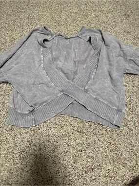 American Threads Washed Lavender Off-Shoulder Cropped Wrap Sweater